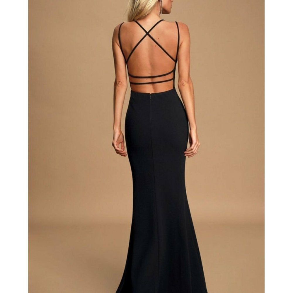 Lulu's All this Allure Black Strappy Backless Mermaid Maxi Dress
